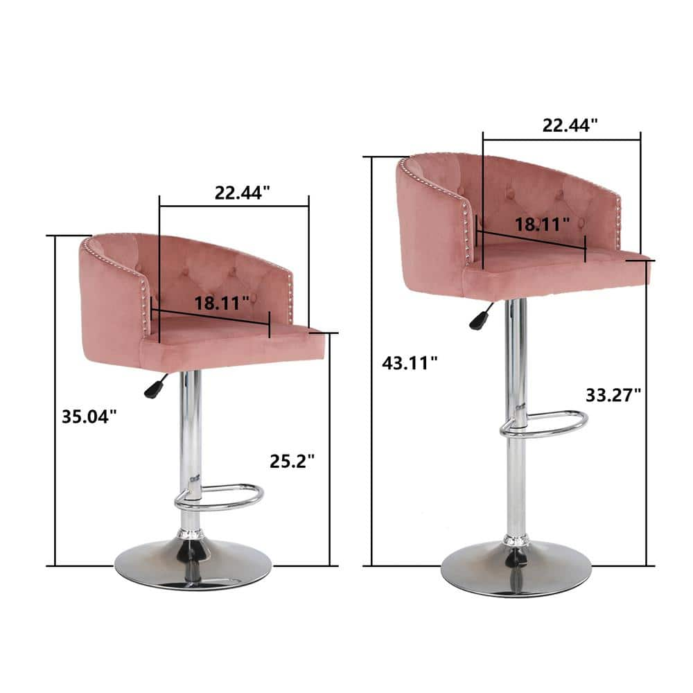 Silverpark 42.91 in. Pink Modern Counter Height Bar Stools Set of 2 Adjustable Swivel Bar Chairs,Seat Velvet Dining Room Bar Chairs AY00CA220725011