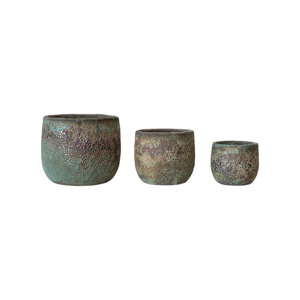 Storied Home Multicolor Round Textured Terra-Cotta Clay Floor Planters (3-Pack) DF8393