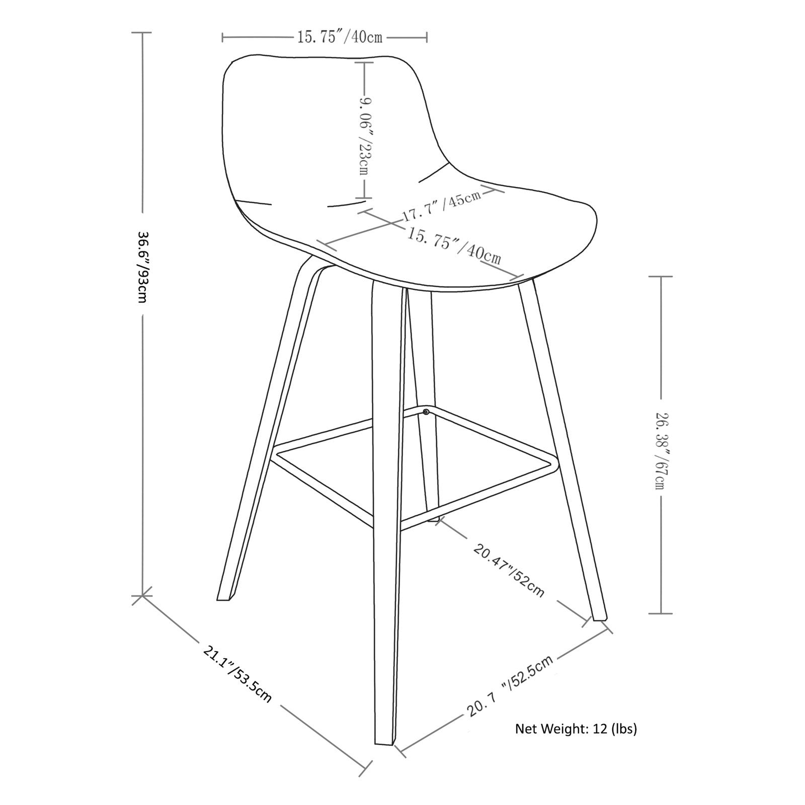 HN Home Moneo Mid-Century Modern 26 in. Bentwood Counter Height Stool - Set of 2