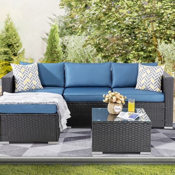 Futzca Outdoor Furniture Patio Sets，Low Back AllWeather Small Rattan Sectional Sofa