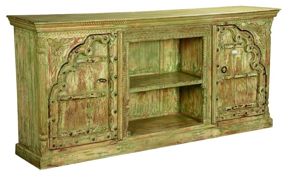 Spring Green Gothic Rustic Reclaimed Wood TV Media Console Cabinet   Farmhouse   Entertainment Centers And Tv Stands   by Sierra Living Concepts Inc  Houzz