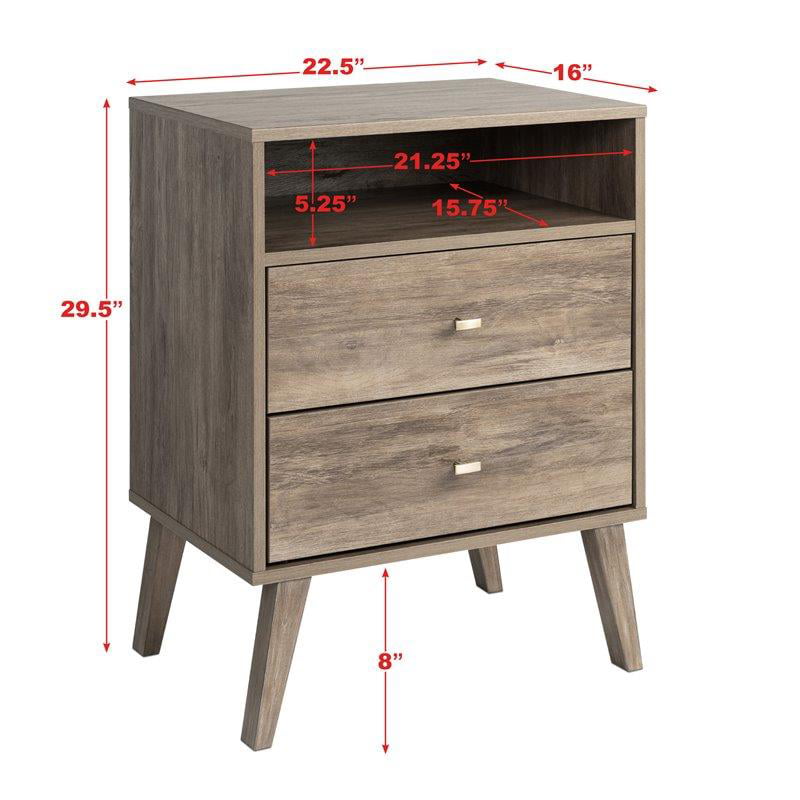 Home Square Mid Century Modern 2 Drawer Tall Nightstand Set in Gray (Set of 2)