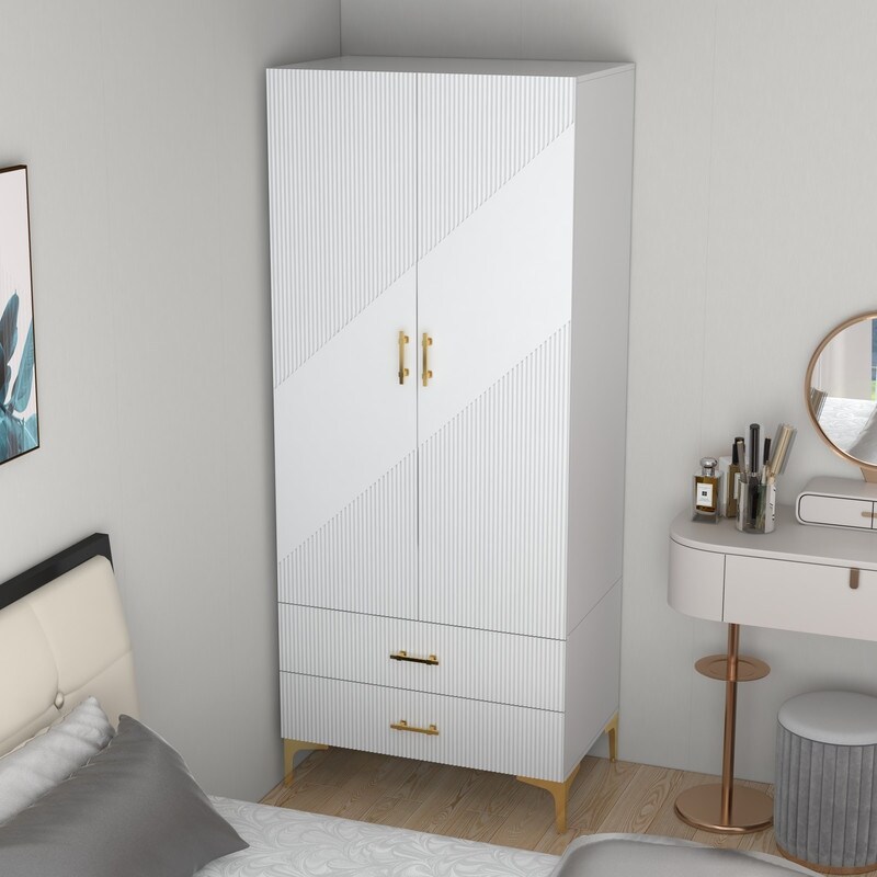 2 Door 2 Drawers  White Armoires  Wardrobe Cabinet  Suitable for Wardrobes in Bedrooms  Offices