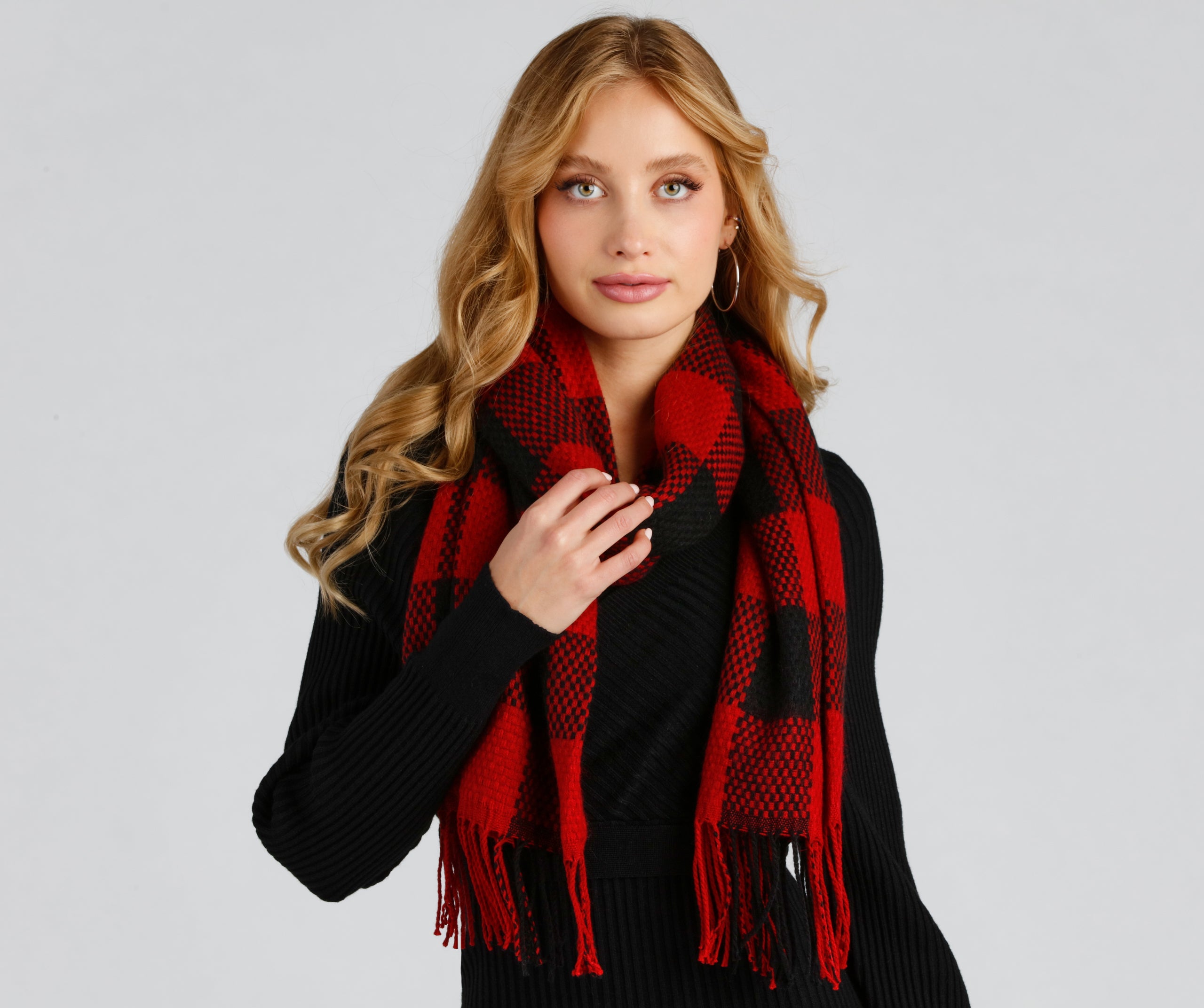 Stylish In Plaid Fringe Scarf