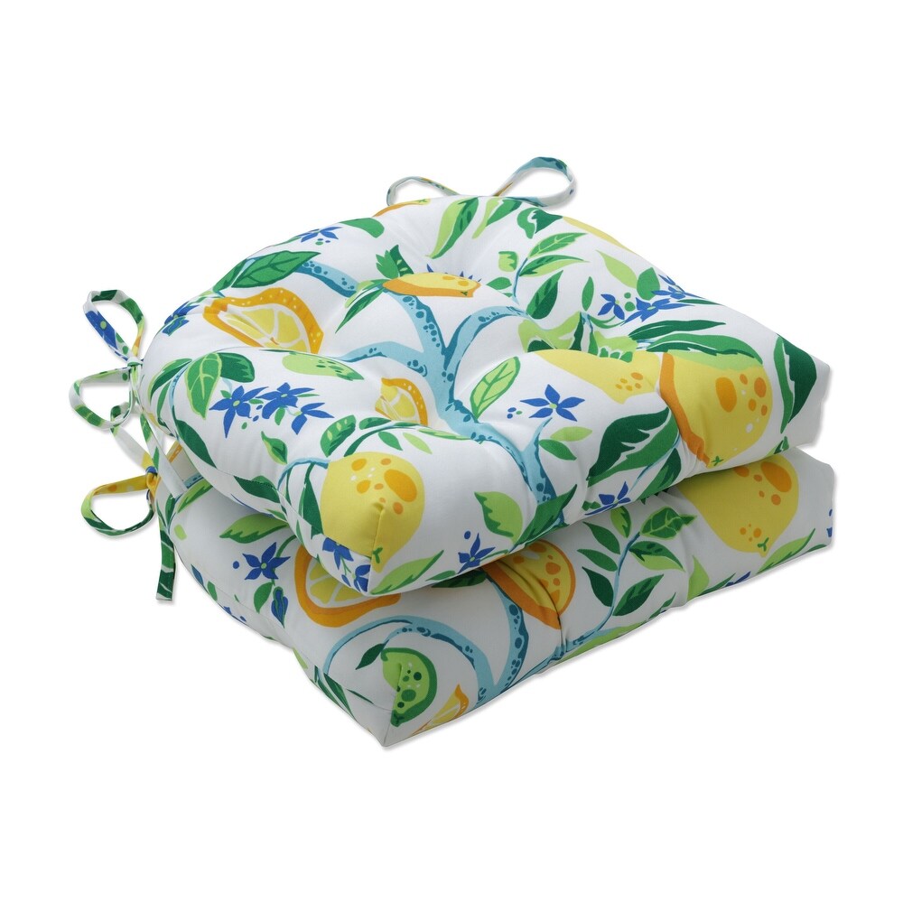 Pillow Perfect Outdoor  Indoor Lemon Tree Yellow Large Chairpad 2PK 17.5 X 16.5 X 4