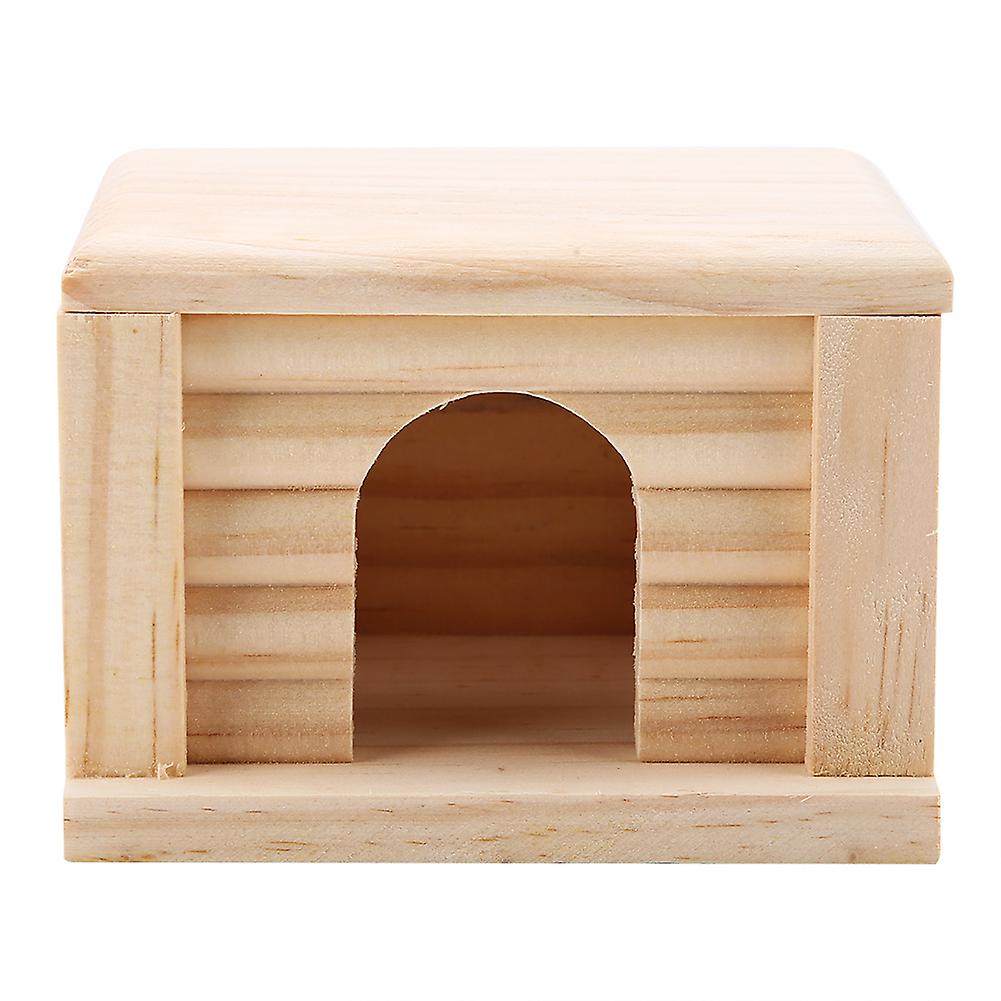 1pc Natural Wooden Hamster House Flat Top Cabin Rat Hut Mouse Cage For Small Pet Toys