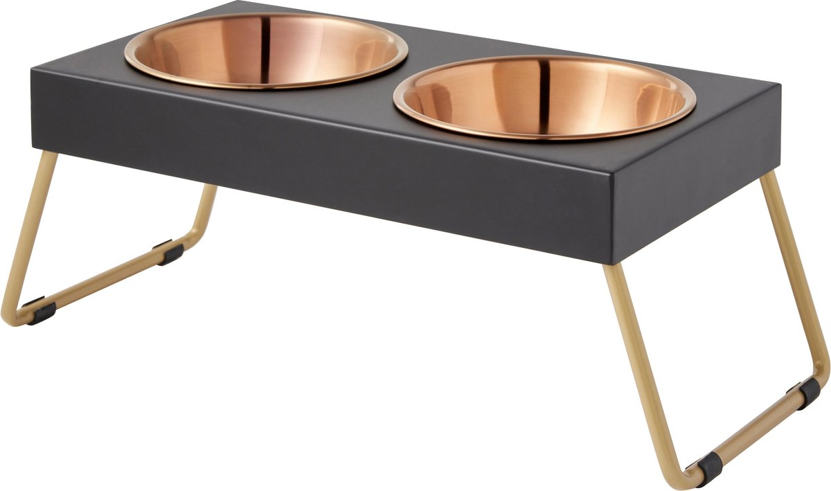 Frisco Copper Stainless Steel Elevated Foldable Double Dog and Cat Bowls