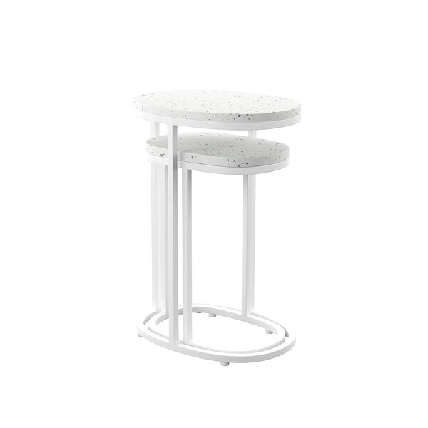 SEI Furniture Venido 2Piece White Stone Outdoor Nesting Side Tables