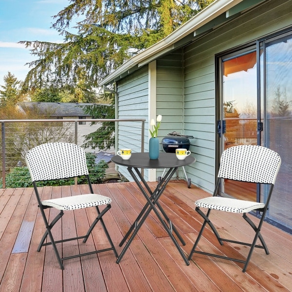 3 Pieces Patio Rattan Bistro Set with Round Dining Table and 2 Chairs