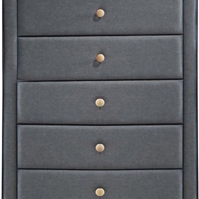 Transitional Style Wood and Fabric Upholstery Chest with 5 Drawers， Gray