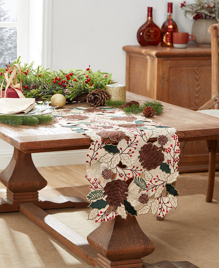 Elrene Berry Pinecone Cutwork Centerpiece 13 x 36