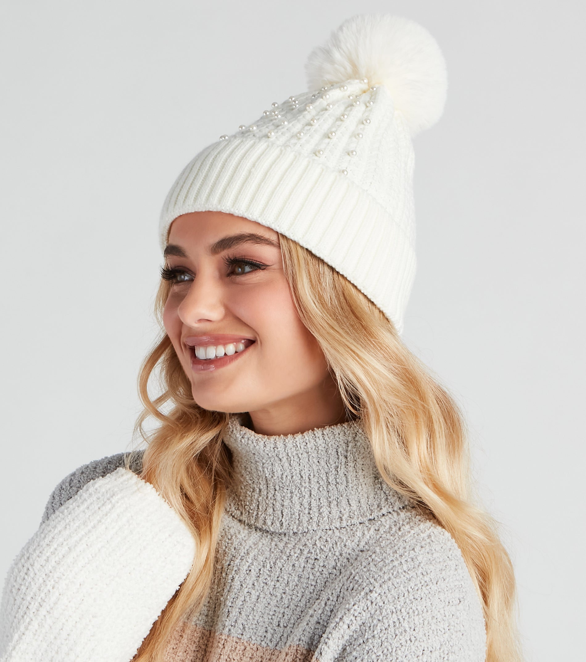 Pearl Me Up Faux Fur Pom Beanie