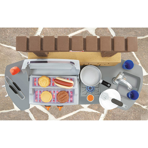 Little Tikes Cook 'n Play Outdoor BBQ Grill 12-Piece Plastic Outdoor Pretend Play Kitchen Toys Playset with Oven, Tan For Kids Girls Boys Ages 3 4 5+