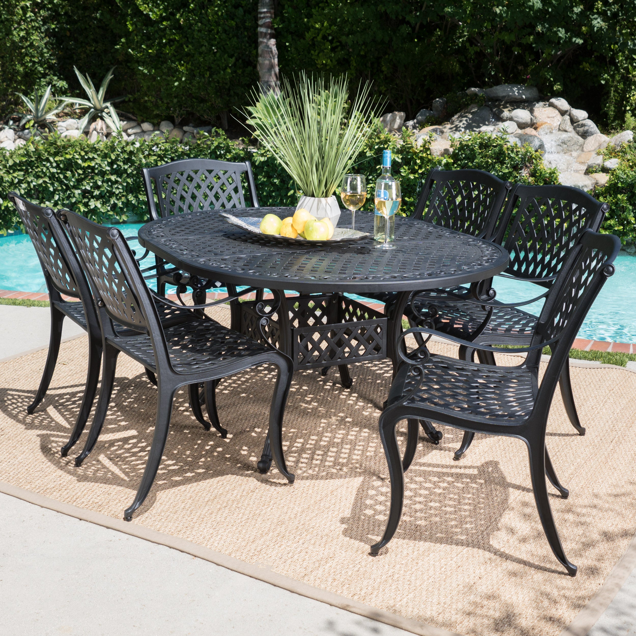 Clarisse Outdoor 7 Piece Dining Set with Expandable Aluminum Table