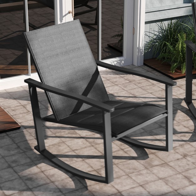 Emma And Oliver Set Of 2 Outdoor Rocking Chairs With Flex Comfort Material And Metal Frame