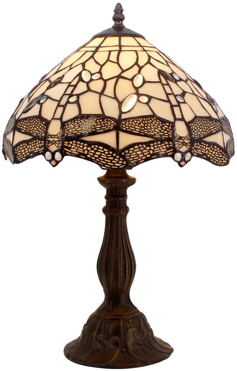 GEDUBIUBOO  Lamp Cream Stained Glass Dragonfly Bedside Table Lamp Desk Reading Light 12X12X18 Inches Decor Bedroom Living Room  Office S139 Series