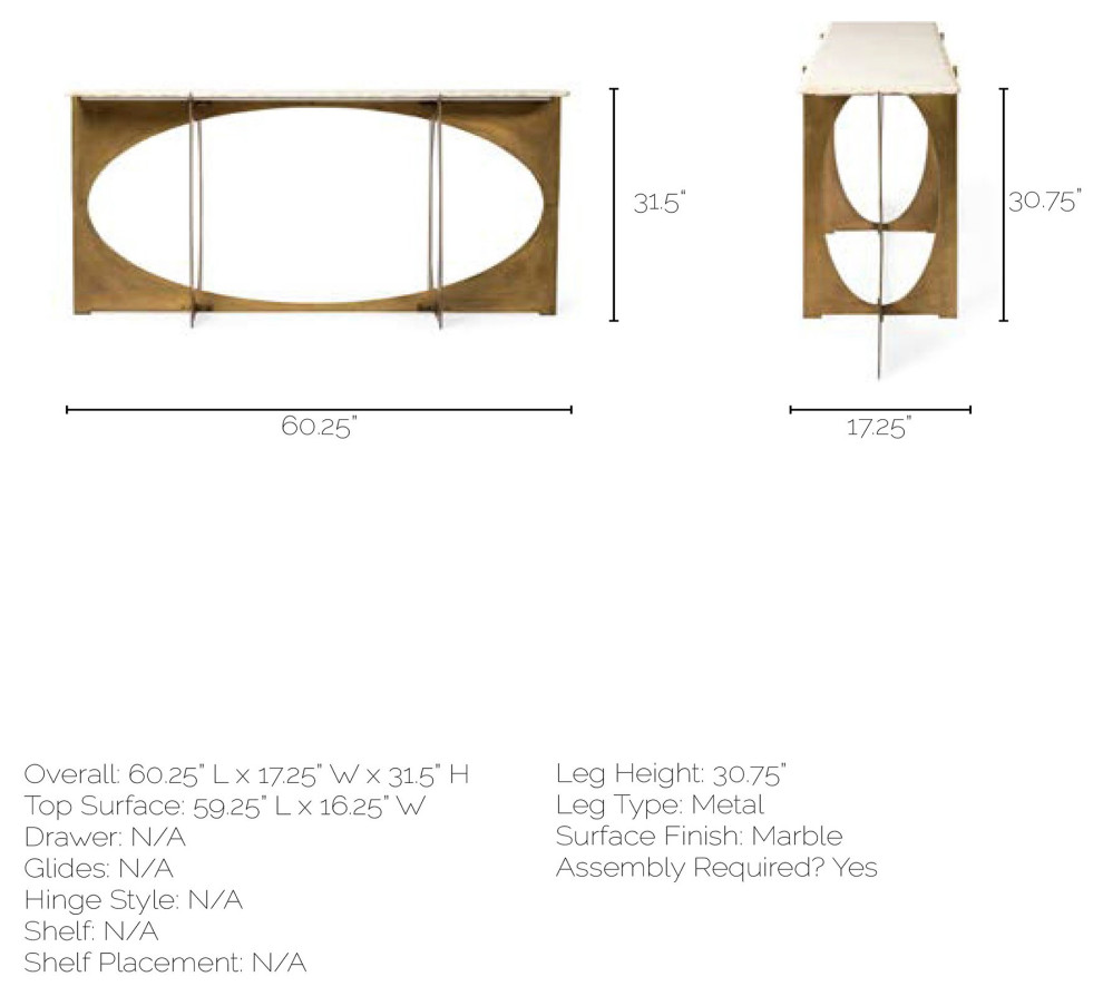 HomeRoots Rectangular White Marble Console Table With Gold Metal Base   Contemporary   Console Tables   by VirVentures  Houzz