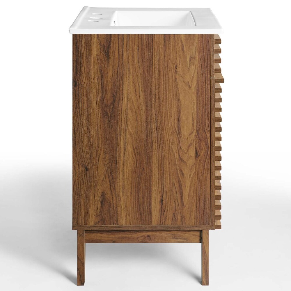 Modway Walnut Grain Vanity with Ceramic Basin
