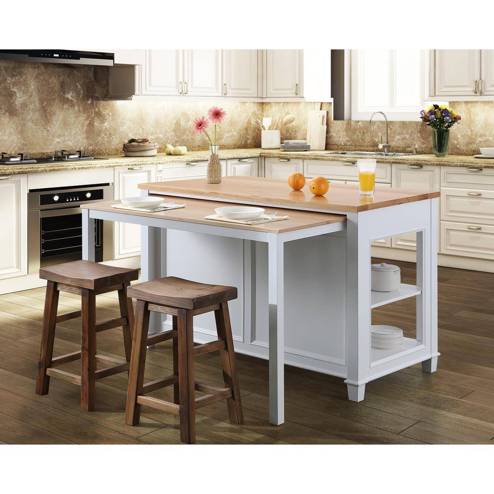 Design Element Medley White Kitchen Island with Slide Out Table KD-01-W