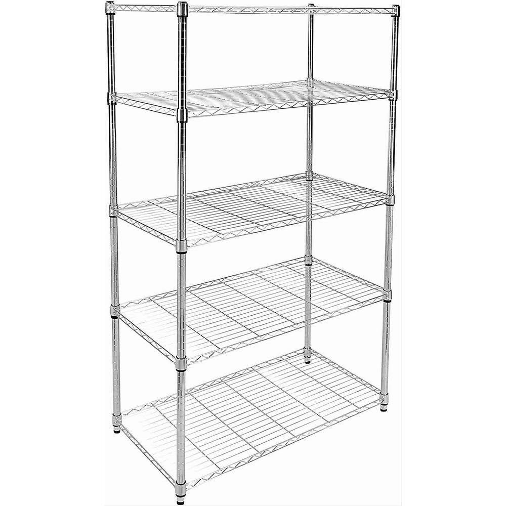 Siavonce 36 x 14 x 60 in. Silver Simple Deluxe 5-Shelf Shelving with Wheels Steel Organizer DJ-Y-W113470044