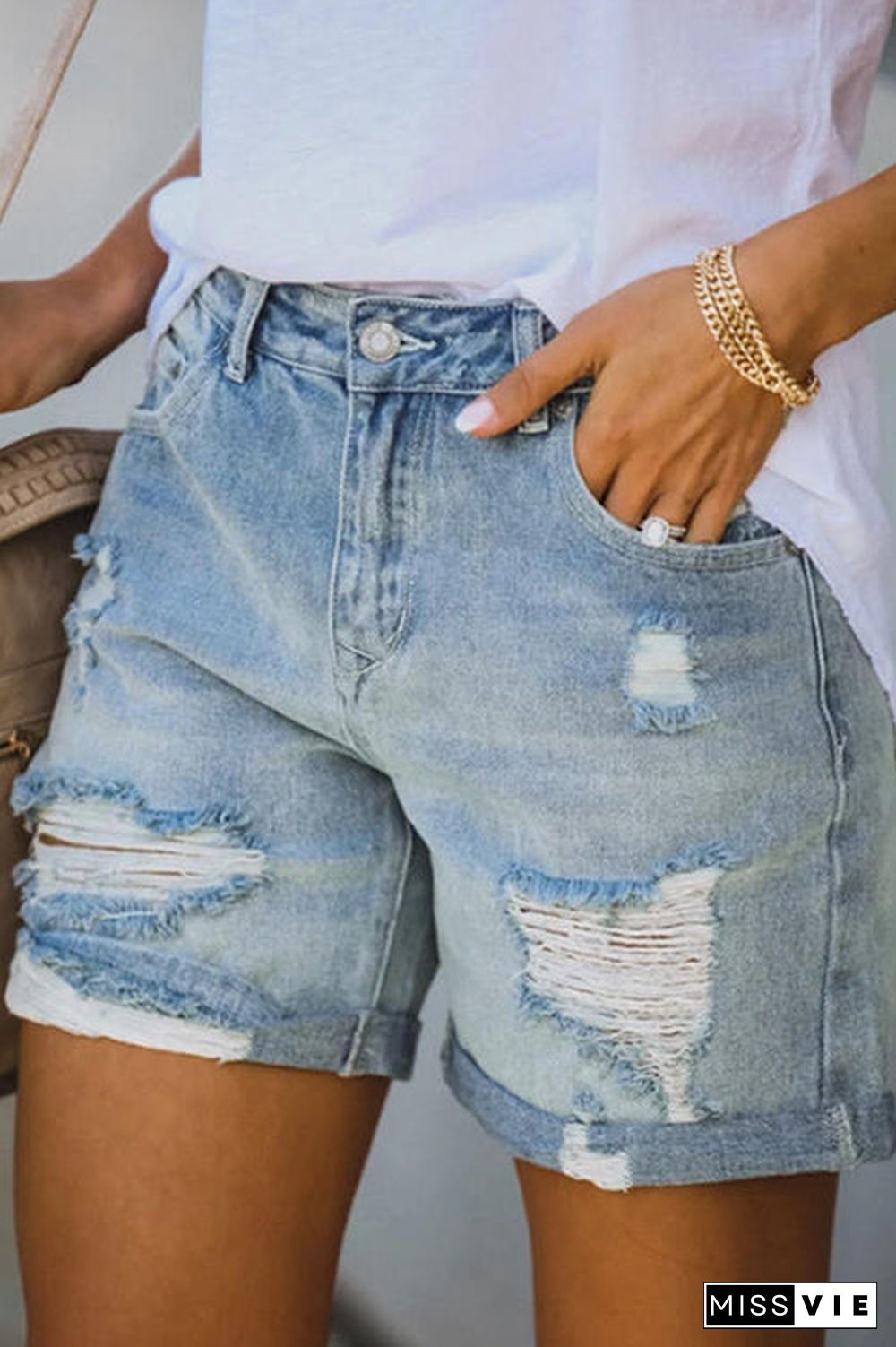 Distressed Denim Mom Shorts