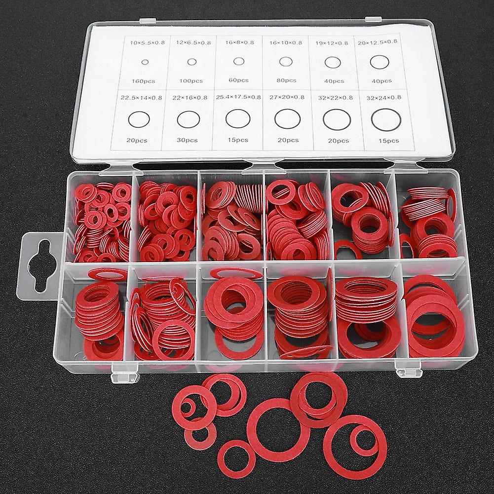 600pcs Red Vulcanised Fibre Washer Gasket Round Insulation Paper Red Steel Paper Assortment Kits