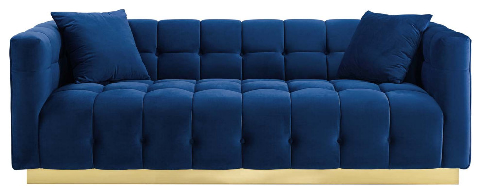 Modway Vivacious Biscuit Tufted Stainless Steel and Velvet Sofa in Navy   Contemporary   Sofas   by Homesquare  Houzz