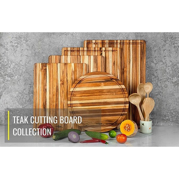 10 Pc Cutting Chopping Board Small Durable Teak Wood W/ Juice Groove