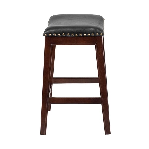 Offex 26'' High Backless Cappuccino Wood Counter Height Stool with Black LeatherSoft Saddle Seat - N/A