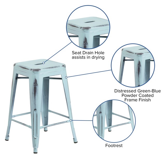 High Backless Distressed Metal Indoor outdoor Counter Height Stool