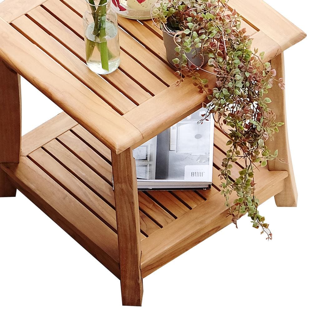 Cambridge Casual Mosko Natural Teak Wood Outdoor Side Table with Shelf