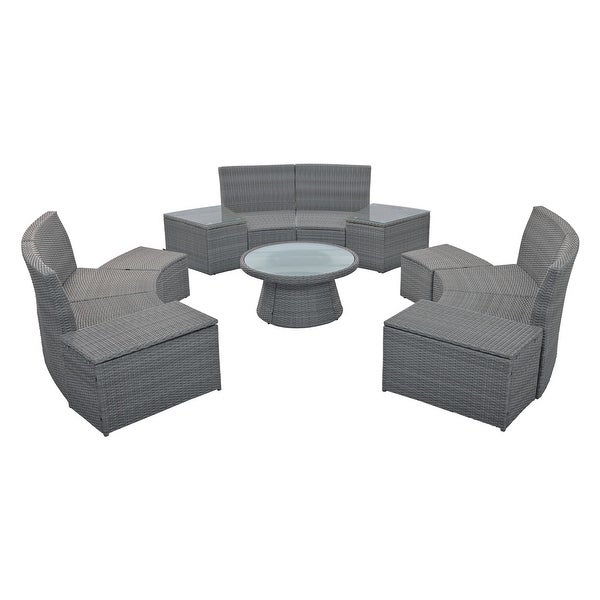 10-Piece Outdoor Sectional Half Round Patio Rattan Sofa Set - Overstock - 37629926