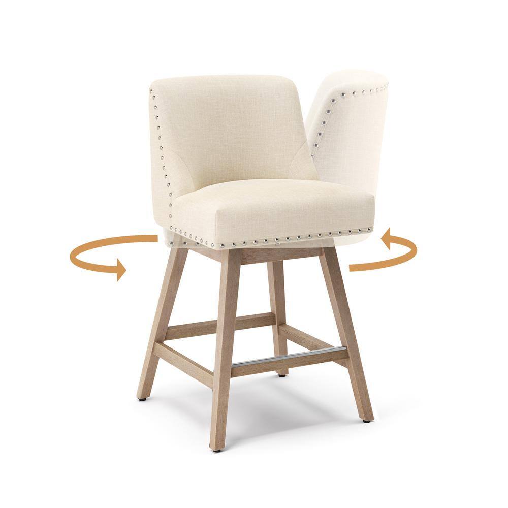 LUE BONA 26 in. Wood 360 Free Swivel Upholstered Bar Stool with Back Performance Fabric in Beige.(Set of 2) DPTHD23008-15