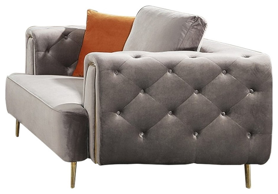 Luxi 64 Inch Loveseat Soft Gray Velvet Upholstery Chesterfield Design   Midcentury   Loveseats   by Homesquare  Houzz