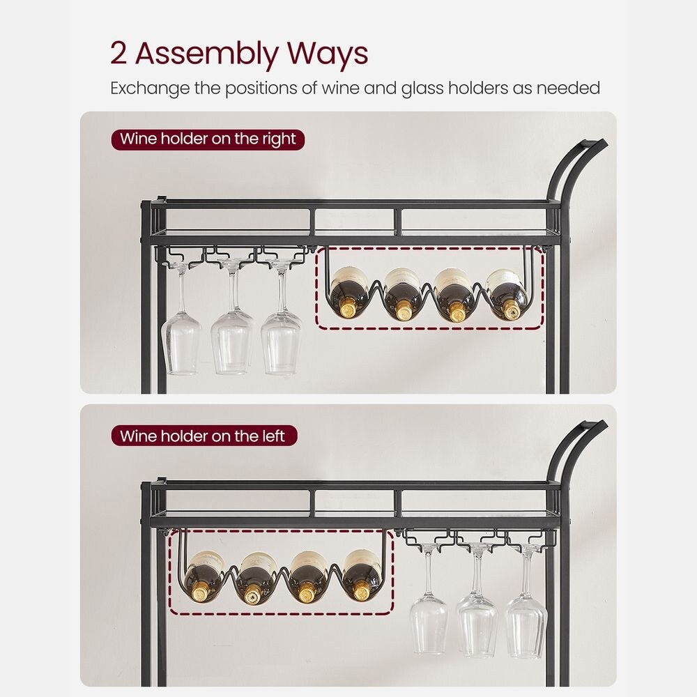 Wine Cart with 2 Mirrored Shelves   15”D x 31.5”W x 30.5”H