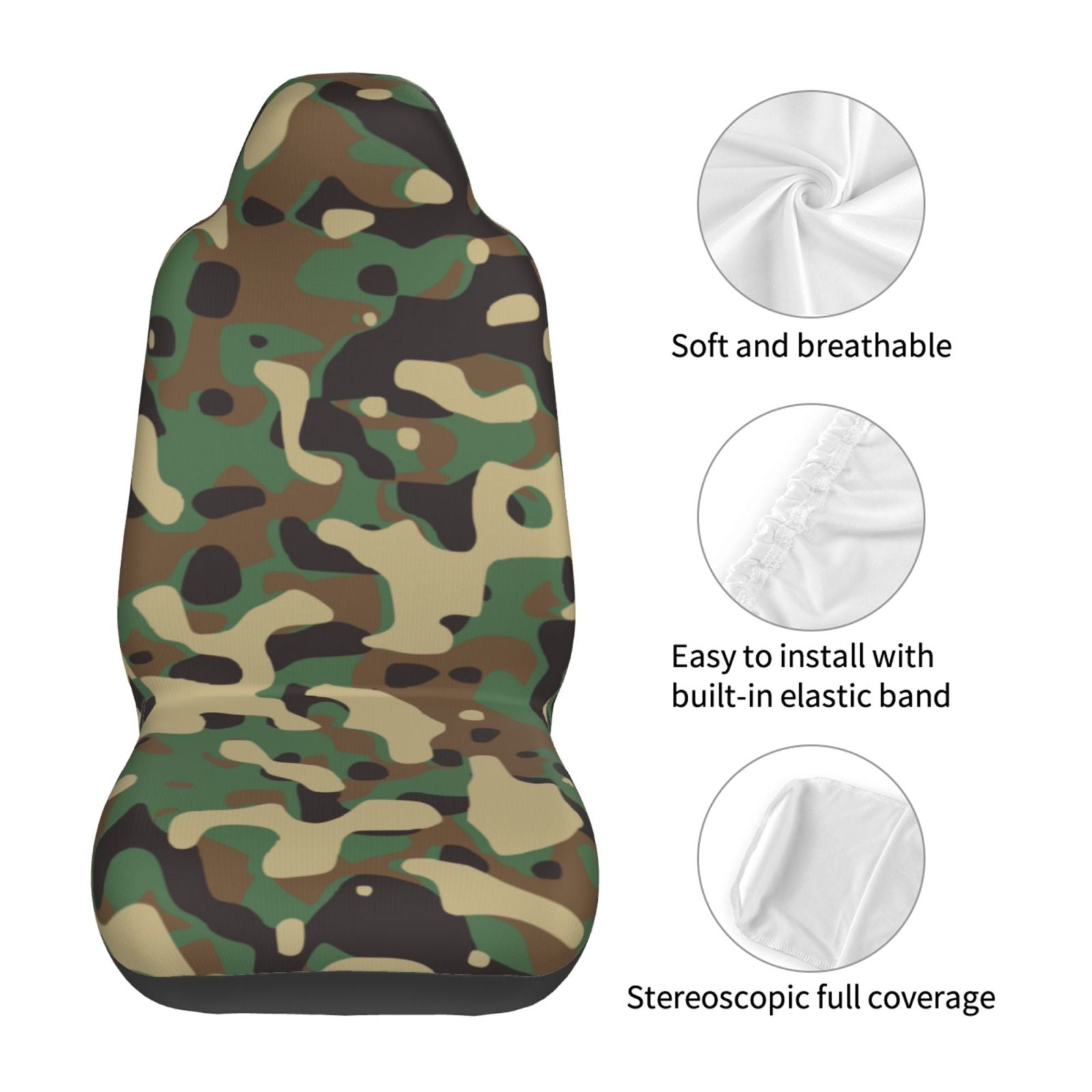 LNWH Car Seat Covers， Camouflage Print Pattern Car Interior Seat Covers - Universal Fit Most Cars， SUV， Trucks， 2pcs Car Seat Protectors