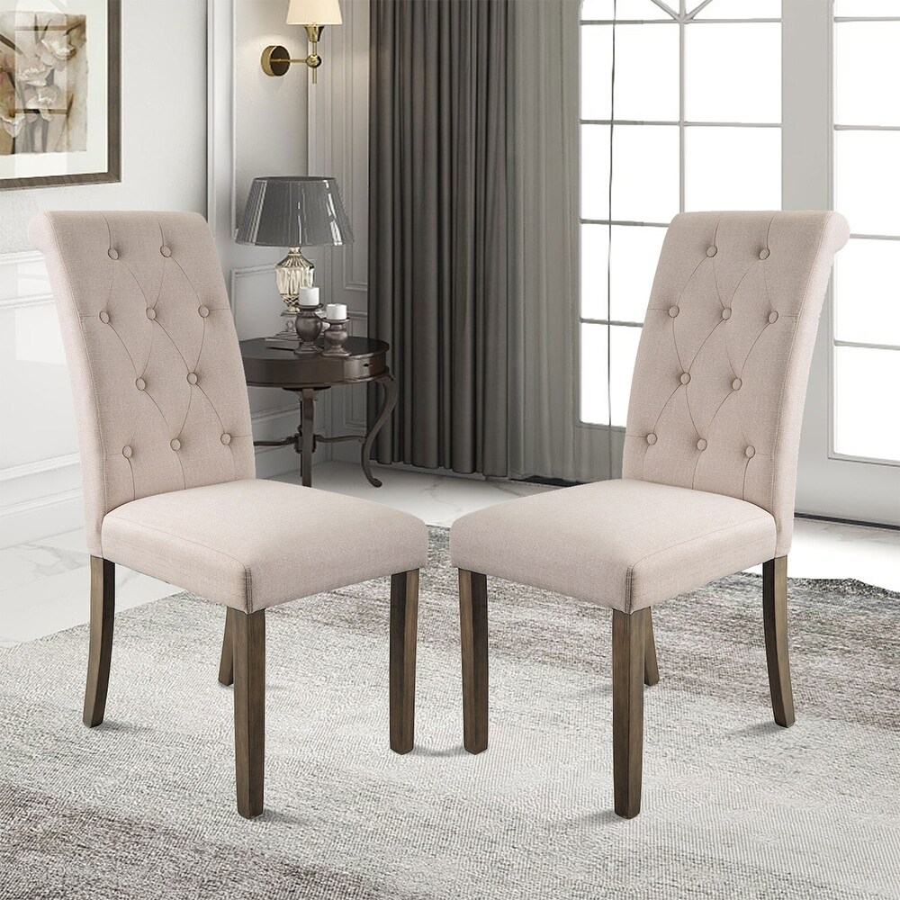 Noble and Elegant Solid Wood Tufted Dining Chair(Set of 2)