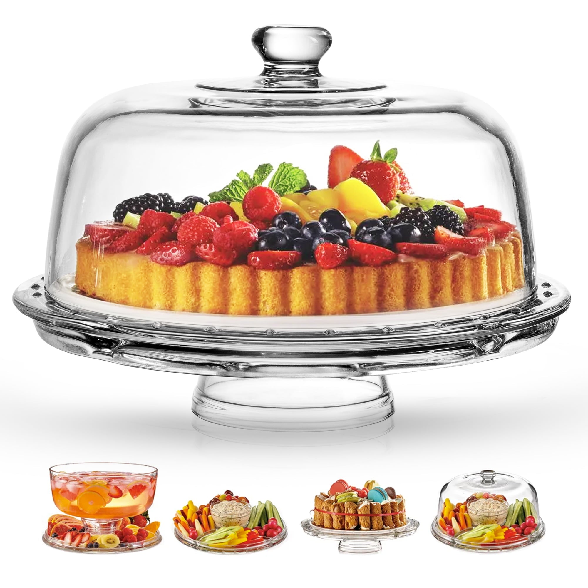 Royalty Art European Cake Stand with Dome 6-in-1 Design Multifunctional Serving Platter for Kitchens， Dining Rooms， Pedes Glass Durabilitytal or Cover Use， Elegant Product Name