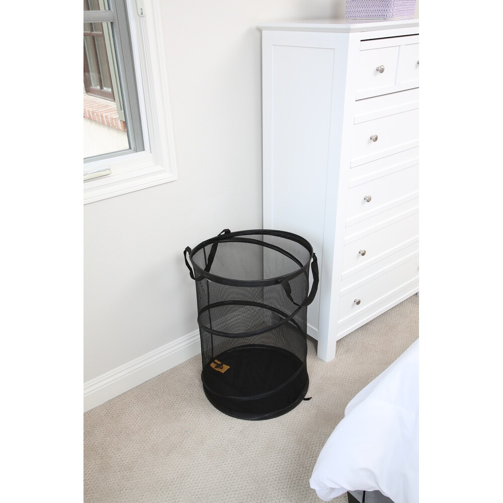 Smart Design Pop Up Spiral Laundry Hamper Bag Mesh   Black