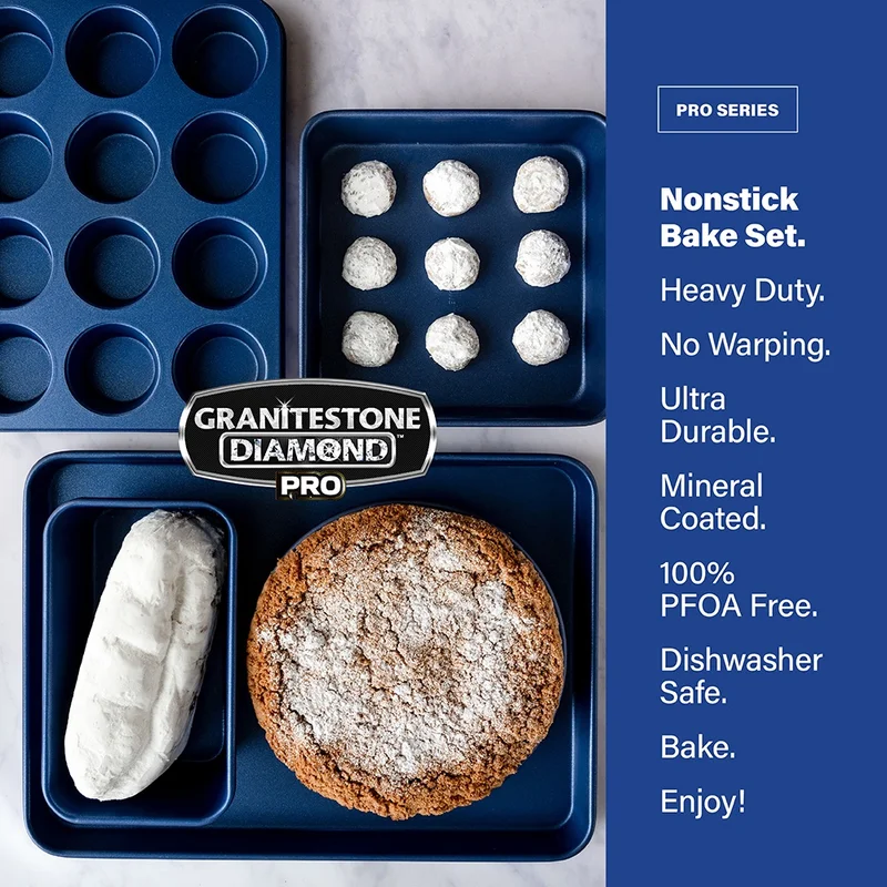 GRANITESTONE 7202 Pro Classic Blue 5-Piece Titanium and Diamond Infused Non-Stick Bakeware Set