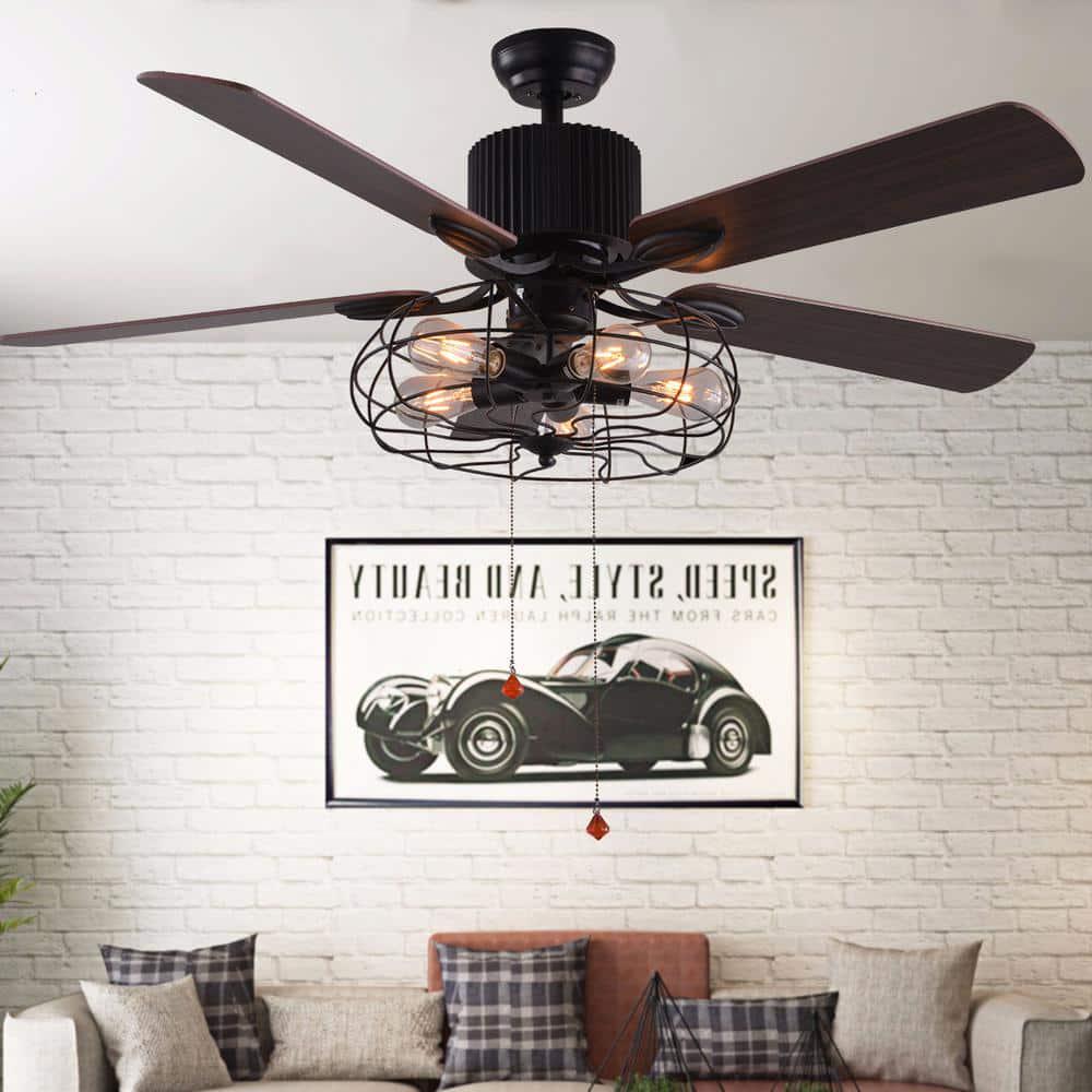 Bella Depot 52 in Black Industrial Ceiling Fan with Light Kit and Remote Control