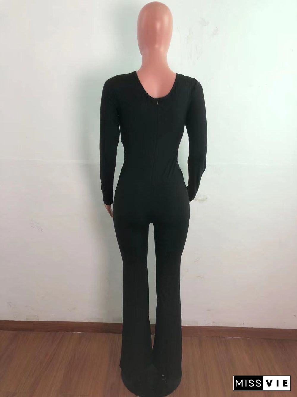 Hollow Out Square Neck High Waist Wide Leg Jumpsuit