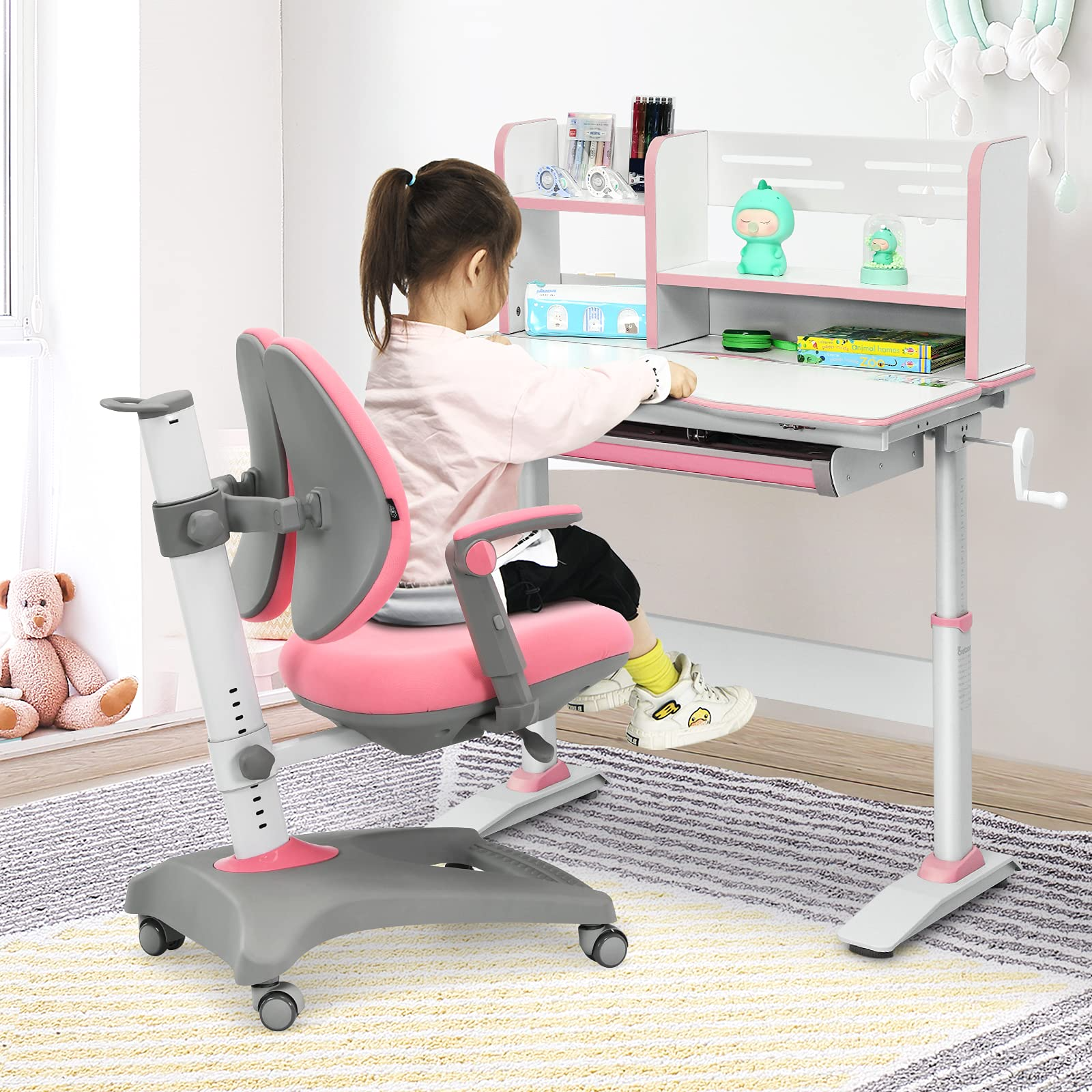 Costzon Kids Desk, Height Adjustable Children Study Desk w/Tilt Desktop