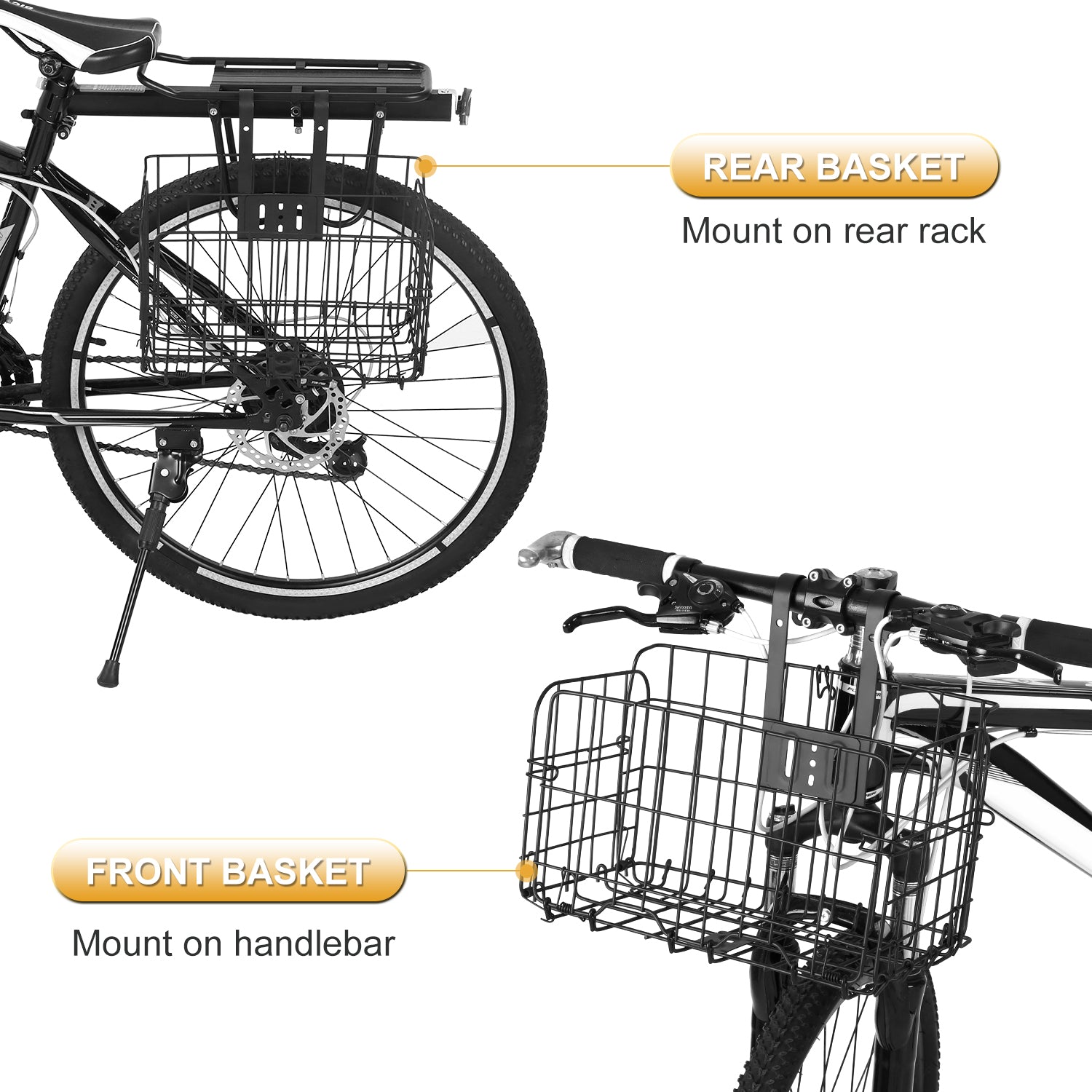 Folding Bike Basket Detachable Steel Wire Bike Handlebar Front Basket Rear Rack Hanging Basket Cycling Cargo Carrier