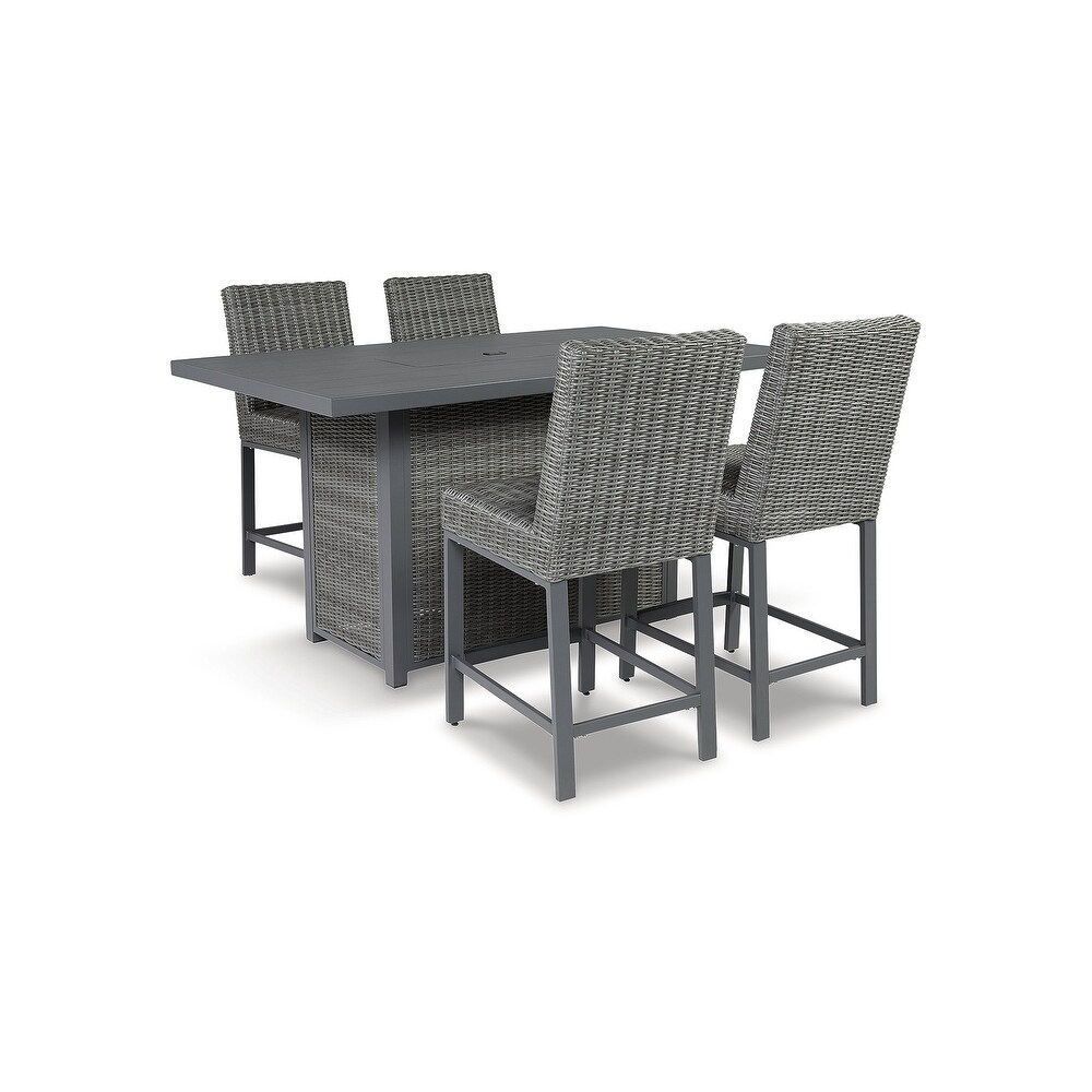 Signature Design by Ashley Palazzo Outdoor Counter Height Dining Table with 4 Barstools  Gray   73\