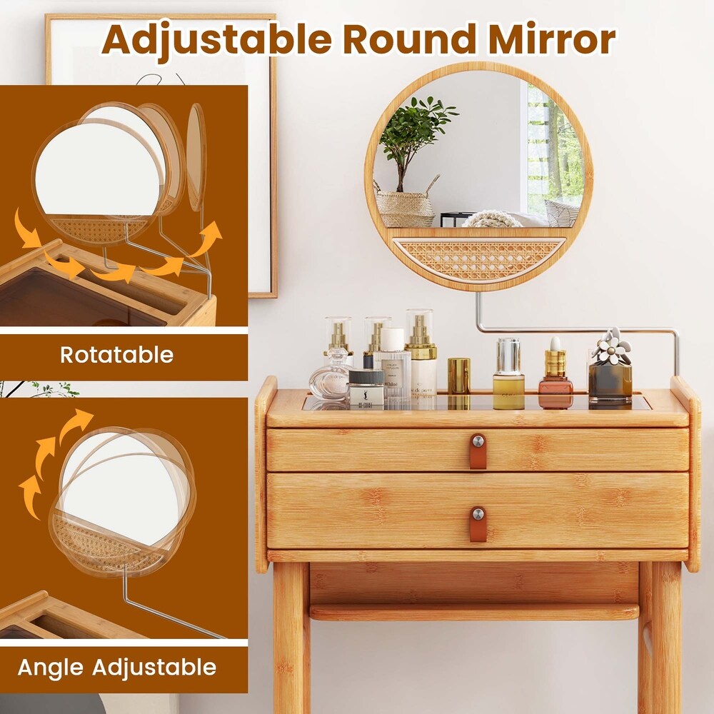 Makeup Vanity Table with Adjustable Mirror Bamboo Dressing Table