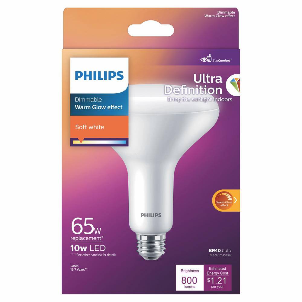 Philips 65-Watt Equivalent BR40 Ultra Definition Dimmable E26 LED Light Bulb Soft White with Warm Glow 2700K (1-Pack) 576512