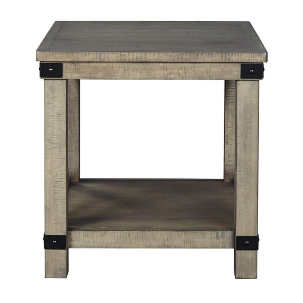 Farmhouse Style End Table with X Shaped Sides and Open Bottom Shelf， Gray