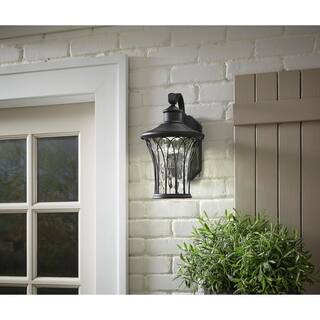 Home Decorators Collection Avia Falls Black Dusk to Dawn Large LED Outdoor Wall Light Fixture with Clear Water Glass LED-HD501BK MED