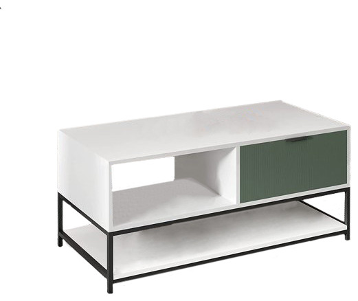 Watson Wood Coffee Table Steel Frame With Shelves and Drawer   Contemporary   Coffee Tables   by Lilola Home  Houzz